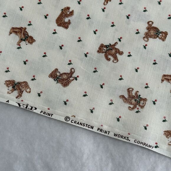 Vtg Teddy Bears on Ivory Cranston Christmas Quilt Fabric Holly Ivy Xmas 1yd 34" - Picture 5 of 5